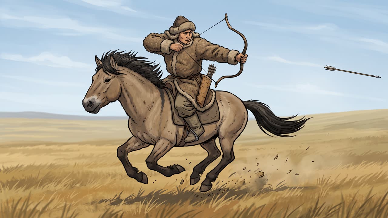 A horse archer galloping across the steppe